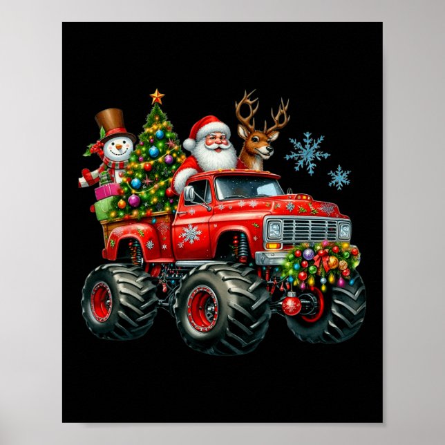 Poster Monster Truck Papais noeis Reindee Crianças de Árv (Frente)