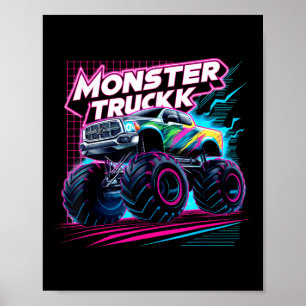 Poster Monster Truck Retro Colorors Todlers Meninos