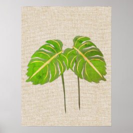 Poster Monstera deixa aquarela em Linen
