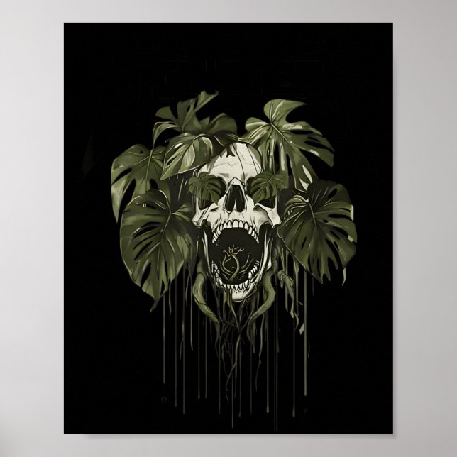 Poster Monstera Funny Skull Plant Lover Nge Gardener Wome (Frente)