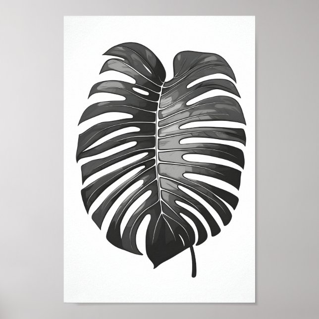 Poster Monstera monstera minimalista, bela monocromática (Frente)