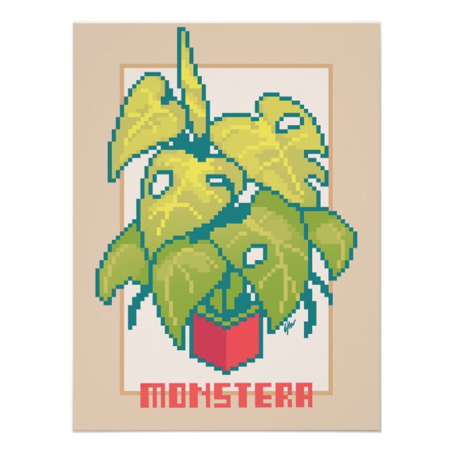 Pôster Monstera Pixel Art (Frente)