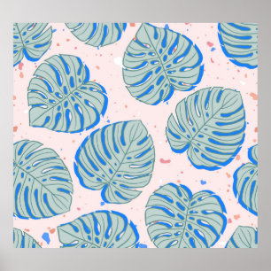 Poster Monstera Tropical: Padrão Vintage Terrazzo