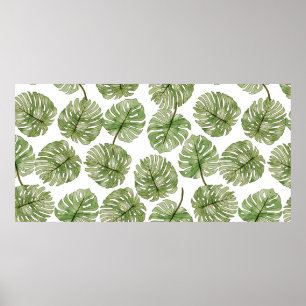 Poster Monstera Watercolor Verde Folhas Tropicais Sem Olh
