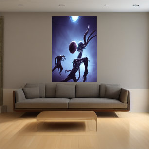 Poster Monstro alienígena jogando basquete   AI Art Poste