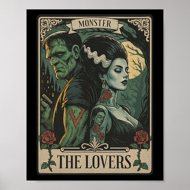 Poster Monstro Amante Tarot Card Gótica Frankenstein Hall (Frente)