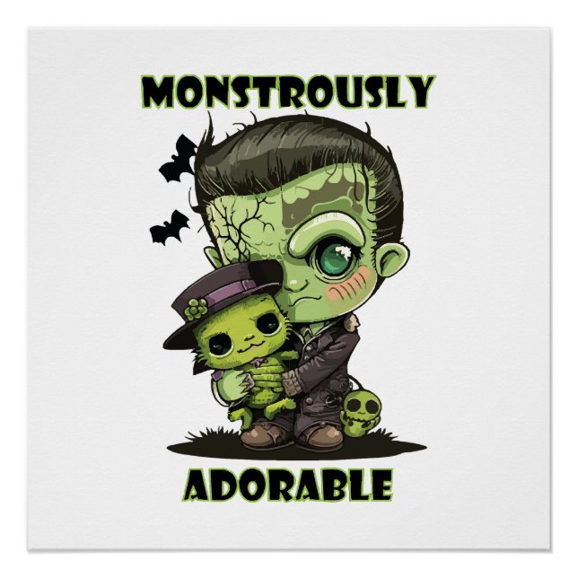 Pôster Monstro de Frankenstein Fofo com pelúcia (Frente)