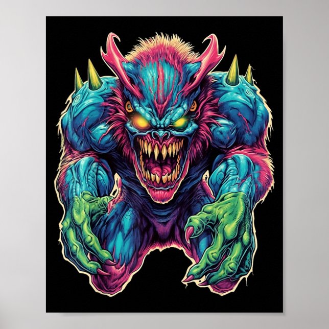 Poster Monstro Divertido Desenho Animado Fofo Halloween (Frente)