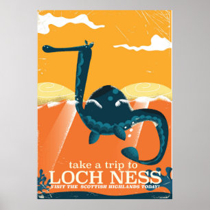 Poster Monstro do vintage das montanhas de Loch Ness