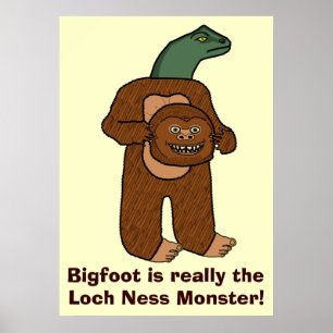 Poster Monstro Engraçado do Bigfoot Loch Ness