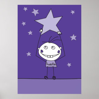 Pôster Monstro feliz roxo está pegando uma estrela em que
