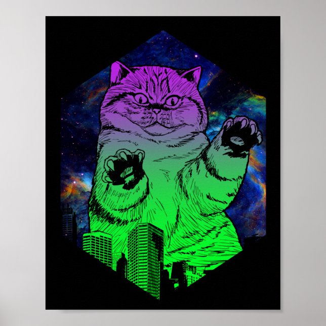 Poster Monstro Gigante Ataques Catzilla Cat Skyline (Frente)