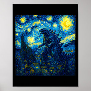 Poster Monstro Japonês Kaiju Van Gogh Noite Estrelada