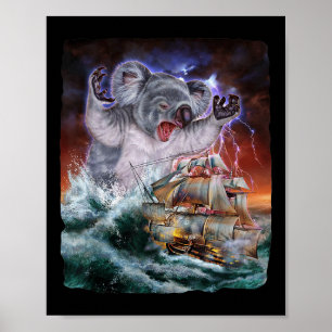 Poster Monstro Koala Como Kraken Ataca Um Navio De Guerra