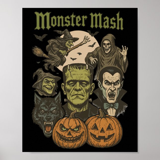 Poster Monstro Mash Retro Halloween Monstro Engraçado Spo (Frente)