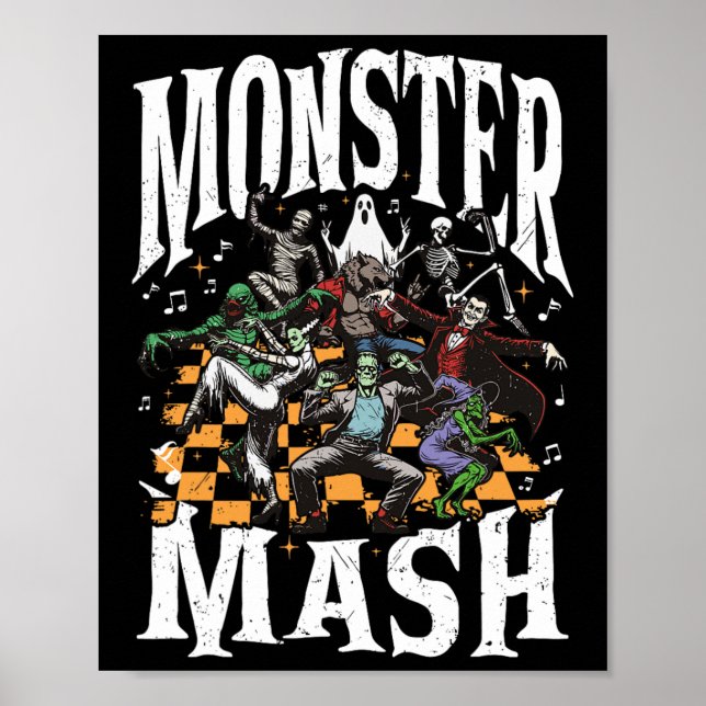 Poster Monstro Mash Retro Halloween Monstro Engraçado Spo (Frente)