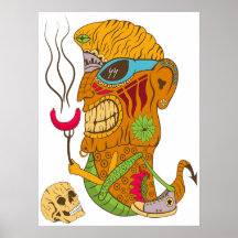 Monstro Tiki de Churrasco com Salsicha e Crânio Hu