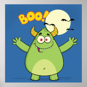 Poster Monstro Verde Fofo de Halloween Boo