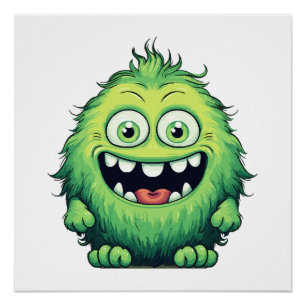 Pôster Monstro Verde Fofo Sorridente Desenho Animado