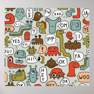 Poster Monstros de Cartoons Bonitos: Fundo Ininterrupto