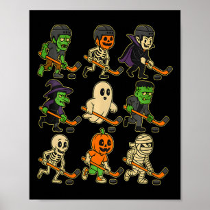 Poster Monstros Engraçados de Hóquei no Halloween Esporte