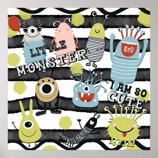 Poster Monstrosinhos Lindos Listra de Aquarela Chic Moder (Frente)