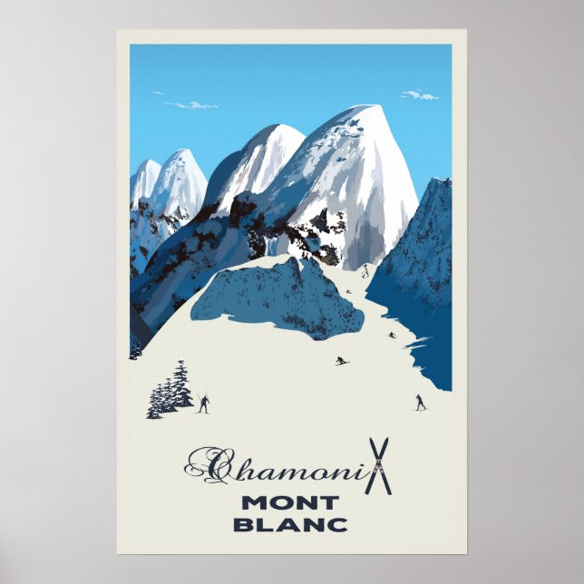 Poster Mont Blanc, Chamonix, Ski (Frente)
