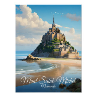 Pôster Mont Saint Michel Normandy France Travel Poster