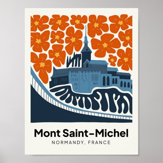 Poster Mont Santo Michel France viagem floral (Frente)