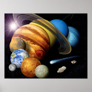 Poster Montagem de planetas do sistema solar da NASA JPL 