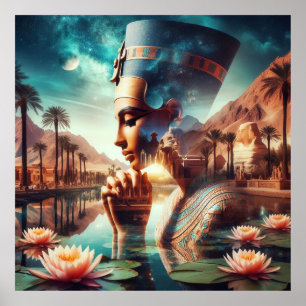 Poster Montagem faraó egípcia com lírios de água