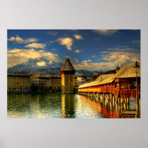Pôster Montagem Pilatus da ponte da capela da suiça da