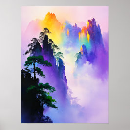 Poster Montagne brumeuse colorée 🌈🌄