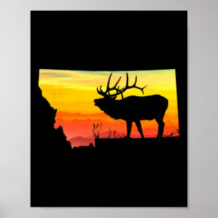 Poster Montana Elk Hunter Pai Vintage Retro Sun Arco Hunt