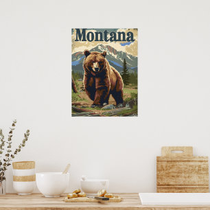 Poster Montana Grizzly Vintage