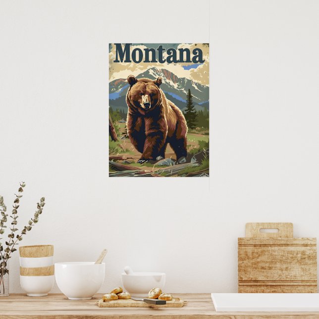 Poster Montana Grizzly Vintage (Cozinha)