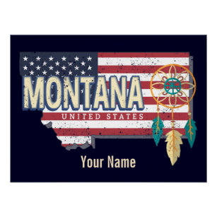 Pôster Montana United States Retro State Map Vintage EUA