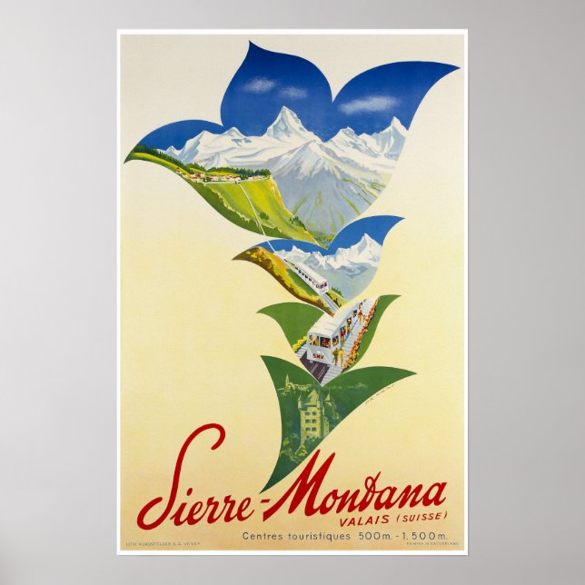 Poster Montana,Valais,Suiça,Poster de esqui (Frente)