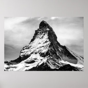 Pôster Montanha alpina icónica Matterhorn no preto e no