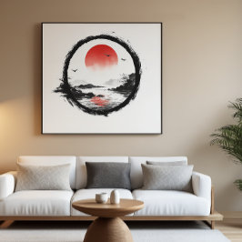 Pôster Montanha Arte Sol Vermelho - Equilíbrio Zen