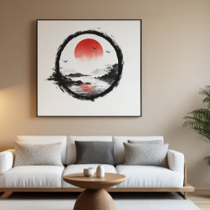 Pôster Montanha Arte Sol Vermelho - Equilíbrio Zen