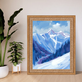 Poster Montanha de Esqui | Cordilheira de Aquarela Azul