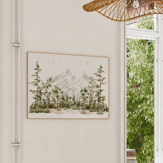 Poster Montanha e Floresta de Aquarela (In situ on wall)