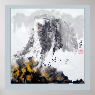 Pôster Montanha, floresta e flores - Arte chinesa
