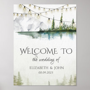 Poster Montanha, Floresta, Lago, Luzes de Natal Casamento