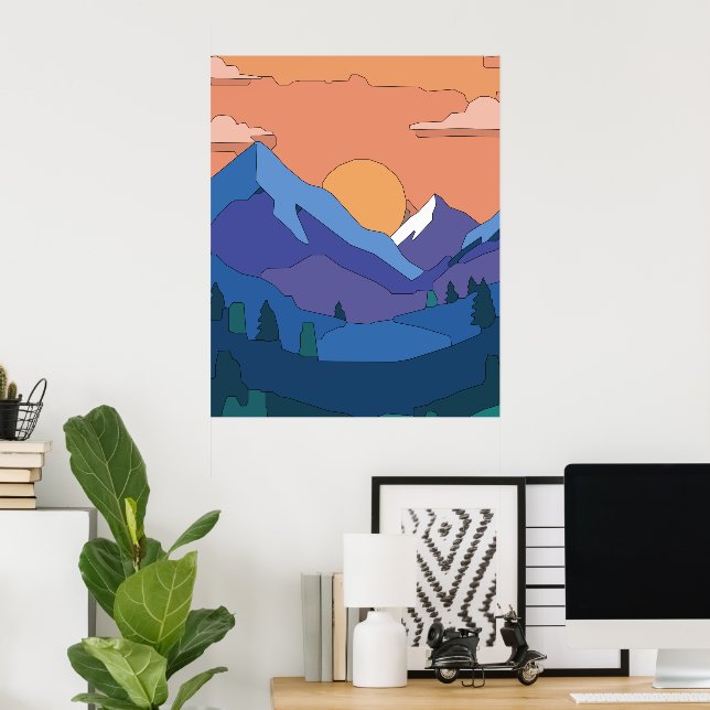 Poster Montanha Geométrica Sunset (Escritório em casa)