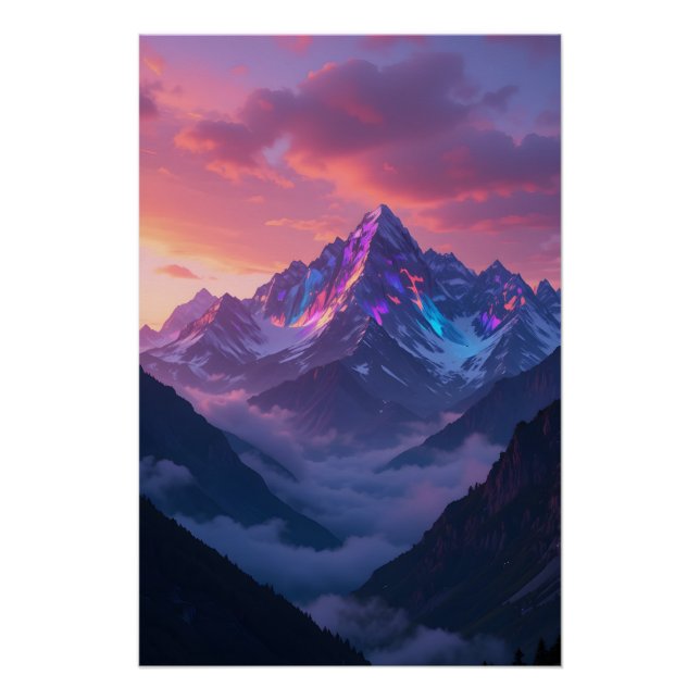 Pôster Montanha Iridescente Sunset (Frente)