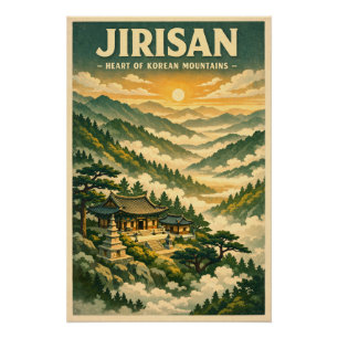 Pôster Montanha Jirisan, Coreia do Sul, em um clássico re