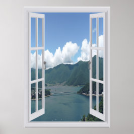 Pôster Montanha Lago Trompe l'oeil Faux Window