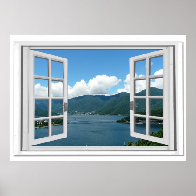 Pôster Montanha Lake View Trompe l'oeil Falso Window (Frente)